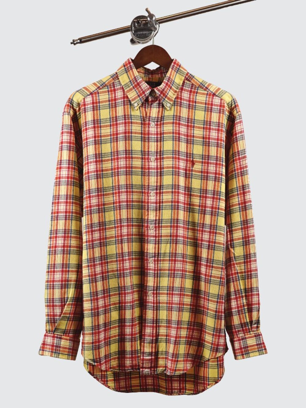 Polo Ralph Lauren Men's Medium Yellow Red Plaid Classic Fit Button Down